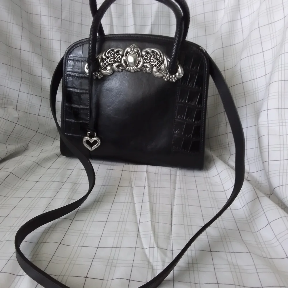 Brighton Chantilly Black Leather Croc Satchel Handbag/Shoulder Bag - Picture 5 of 5